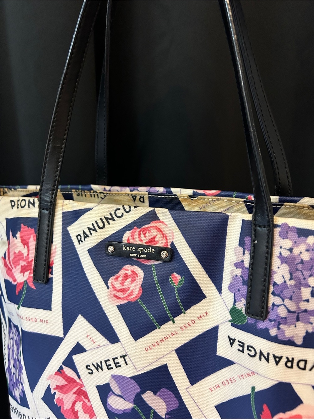 Kate Spade Turn Over a New Leaf Seed Packet Bon Tote bag - black leather handles - Picture 5 of 16
